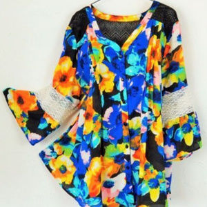 NY Collection Colorful Floral Chiffon Crochet Lace